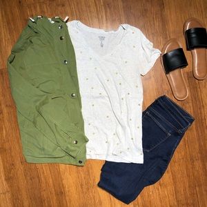 Gray V-Neck with Gold Polka Dots
